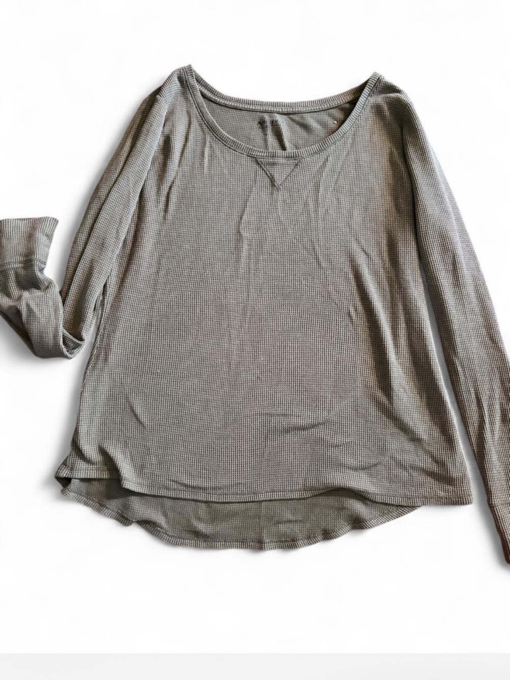 Arizona Jean Company Long-Sleeve Waffle Knit Top - Olive Gray